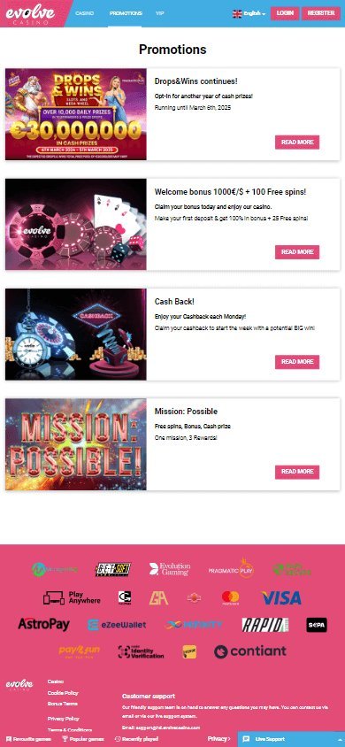 Evolve casino promotion à France